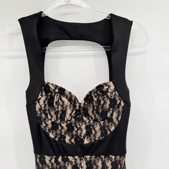 ASOS Black Lace Cutout Bodycon Sheath Dress Women Size 4 Formal Evening Club - Picture 2 of 7